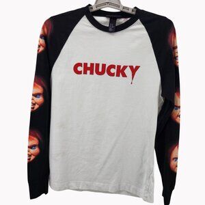 H&M Mens XS Chucky Long Sleeve Raglan T-Shirt White/Black NWOT